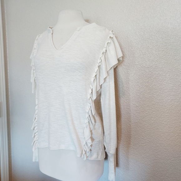 Pilcro Cream V-Neck Sweater w/Ruffle Trim Size Small - Picture 5 of 12